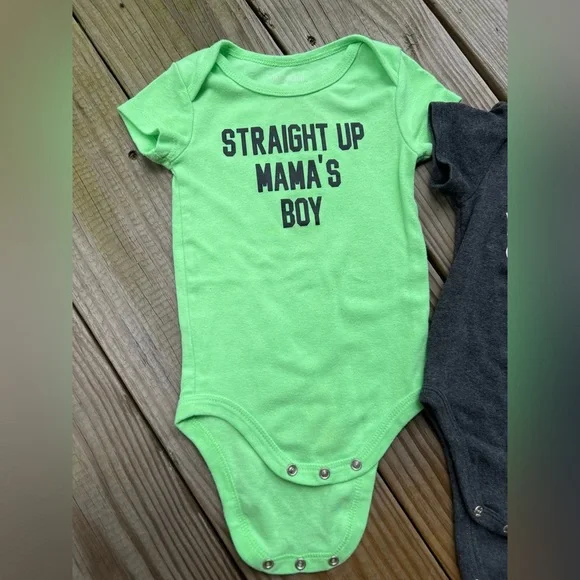 Infant baby toddler Okie Dokie Green and Gray Bodysuits Set 12M - Picture 2 of 5